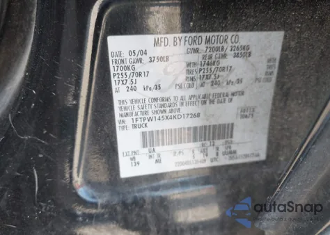 2004 Ford F-150 Fx4/Lariat/Xlt from USA, damaged, VIN 1FTPW145X4KD17268